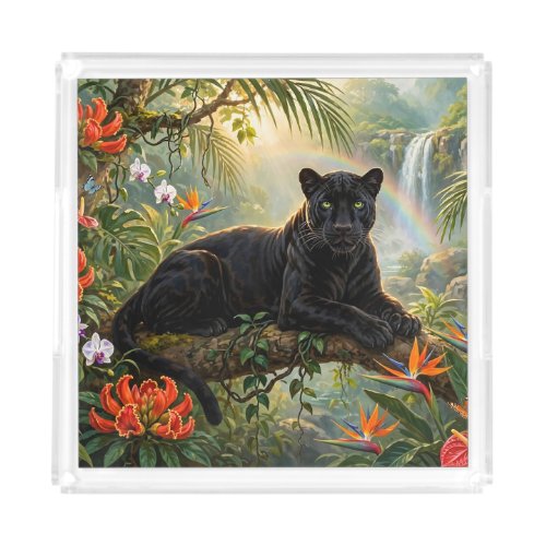 Black Panther Kenya Jungle Flowers Waterfall Acrylic Tray