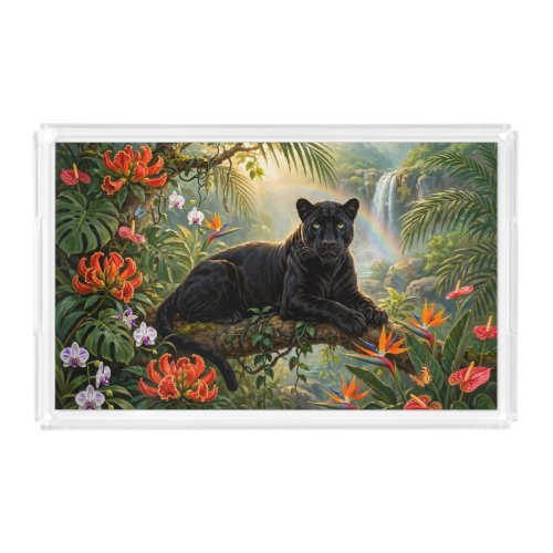 Black Panther Kenya Jungle Flowers Waterfall Acrylic Tray