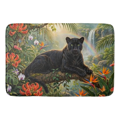 Black Panther Kenya Jungle Flowers Waterfall Bath Mat