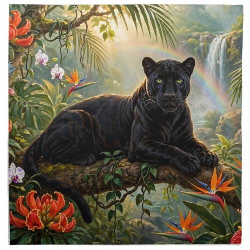 Black Panther Kenya Jungle Flowers Waterfall Cloth Napkin