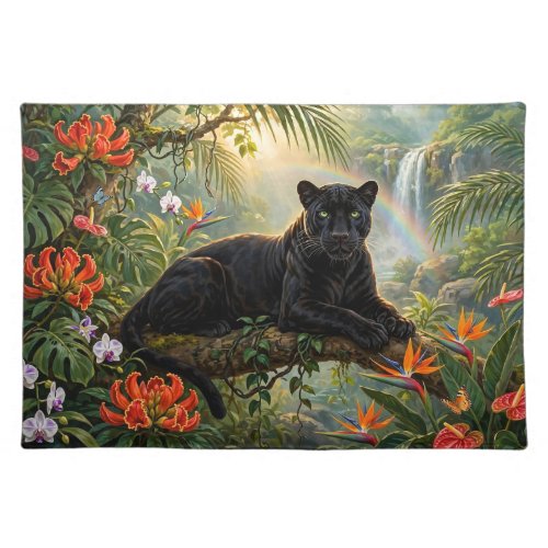 Black Panther Kenya Jungle Flowers Waterfall Cloth Placemat