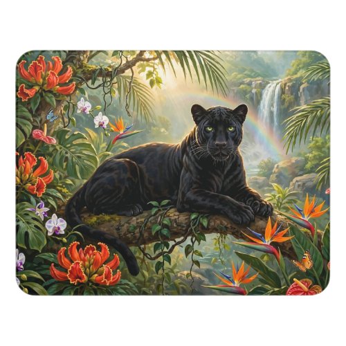 Black Panther Kenya Jungle Flowers Waterfall Door Sign