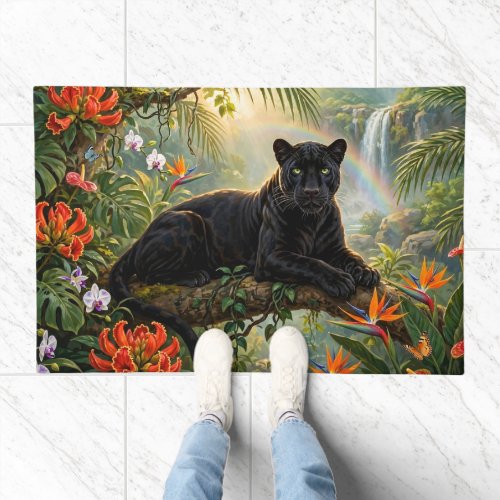 Black Panther Kenya Jungle Flowers Waterfall Doormat