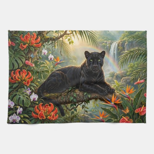 Black Panther Kenya Jungle Flowers Waterfall Kitchen Towel