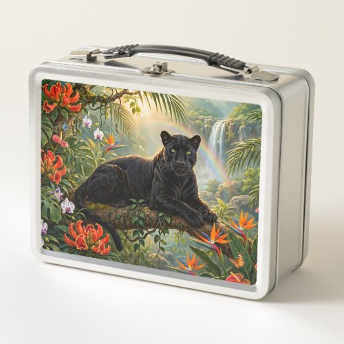 Black Panther Kenya Jungle Flowers Waterfall Metal Lunch Box
