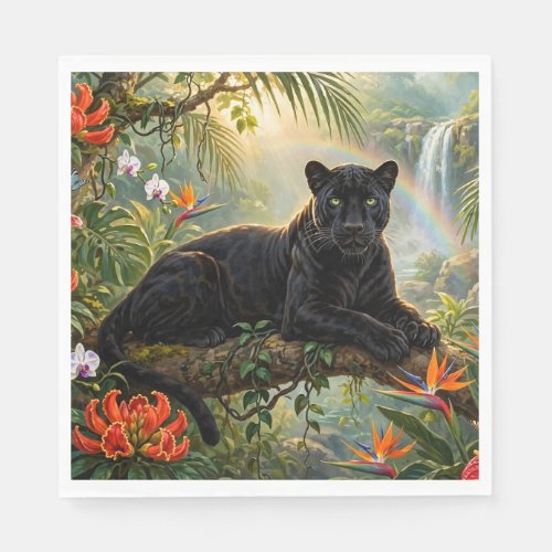 Black Panther Kenya Jungle Flowers Waterfall Napkins
