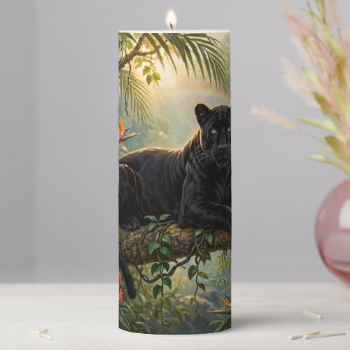Black Panther Kenya Jungle Flowers Waterfall Pillar Candle