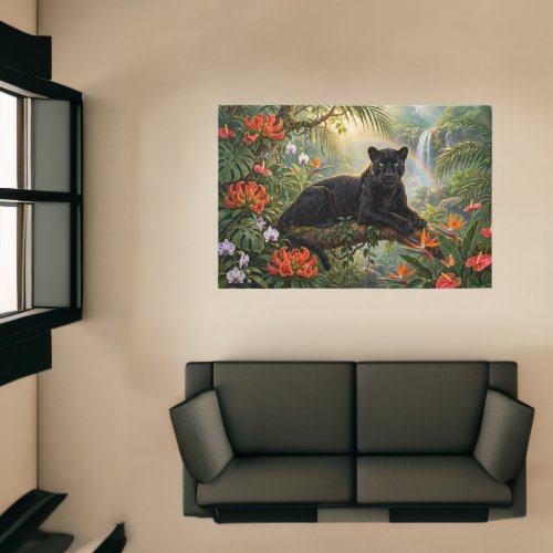 Black Panther Kenya Jungle Flowers Waterfall Rug