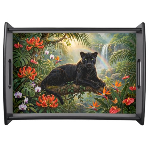 Black Panther Kenya Jungle Flowers Waterfall Serving Tray