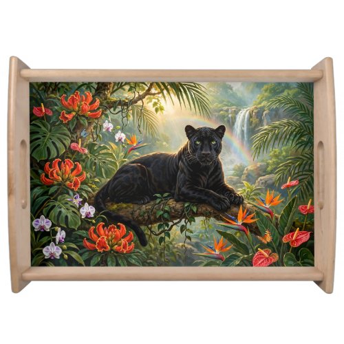 Black Panther Kenya Jungle Flowers Waterfall Serving Tray