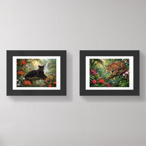 Black Panther Kenya Jungle Flowers Waterfall Wall Art Sets