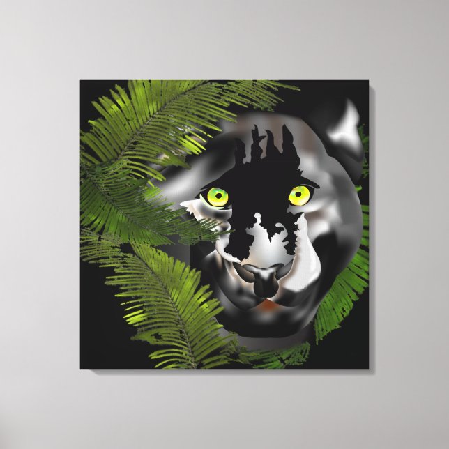 Black panther looking through foliage canvas print (Front)