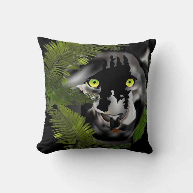 Black panther looking through foliage throw pillow (Front)