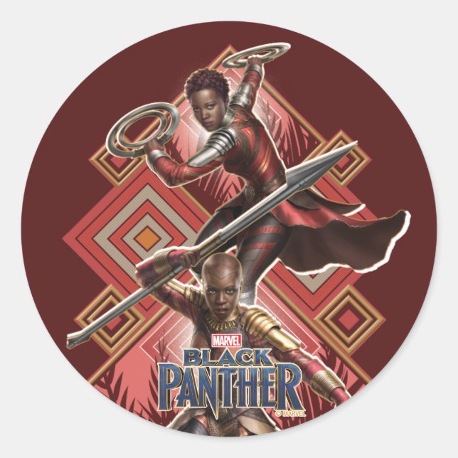 Black Panther | Nakia & Okoye Wakandan Graphic Classic Round Sticker (Front)