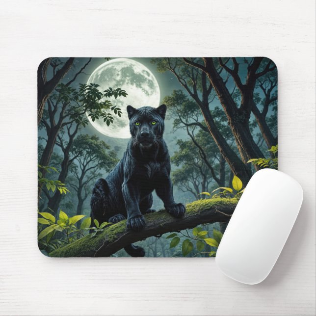 Black Panther On a Moonlit Tree Branch Mouse Pad (With Mouse)