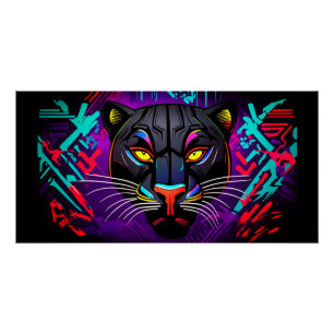Black panther on graffiti background poster