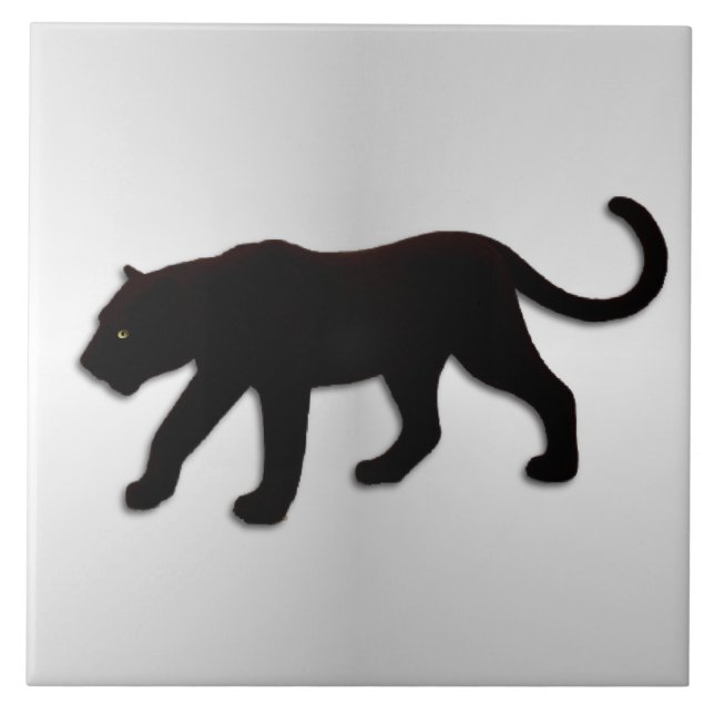 Black Panther on Silver Ceramic Tile (Front)