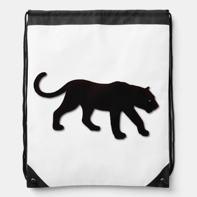 Black Panther on White Drawstring Bag (Front)