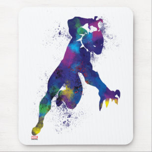 Black Panther Outline Watercolor Splatter Mouse Pad