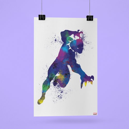 Black Panther Outline Watercolor Splatter Poster