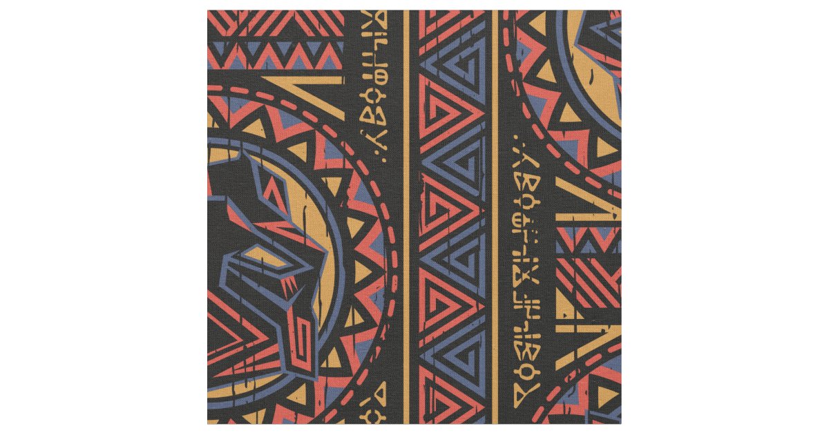 Black Panther | Panther Head Tribal Pattern Fabric | Zazzle