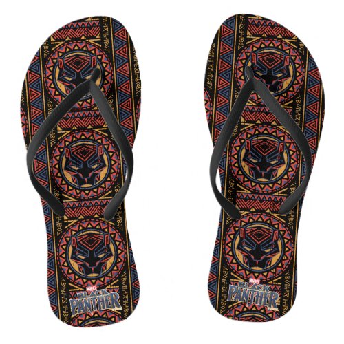 Black Panther  Panther Head Tribal Pattern Flip Flops