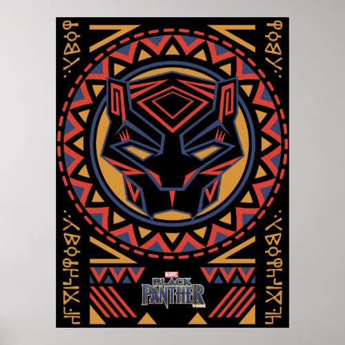 Black Panther  Panther Head Tribal Pattern Poster