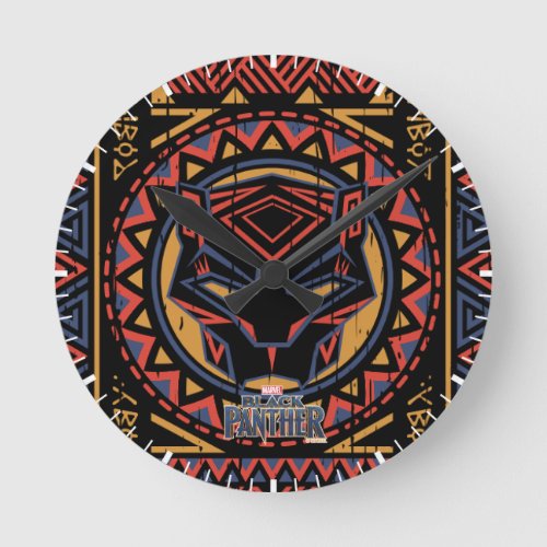 Black Panther  Panther Head Tribal Pattern Round Clock