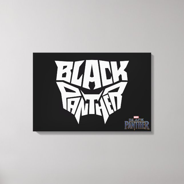 Black Panther | Panther Head Typography Graphic Canvas Print (Front)