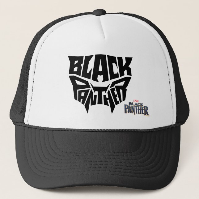 Black Panther | Panther Head Typography Graphic Trucker Hat (Front)