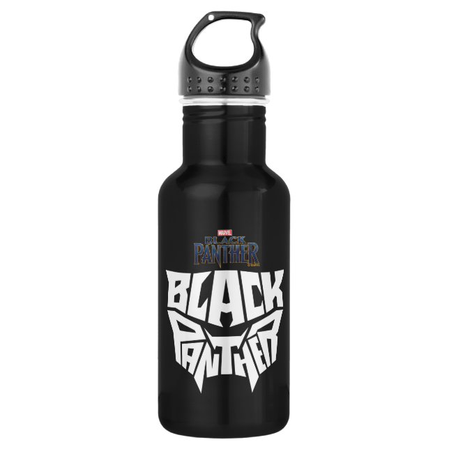 Black Panther | Panther Head Typography Graphic Water Bottle (Front)