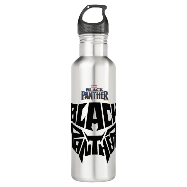 Black Panther | Panther Head Typography Graphic Water Bottle (Front)