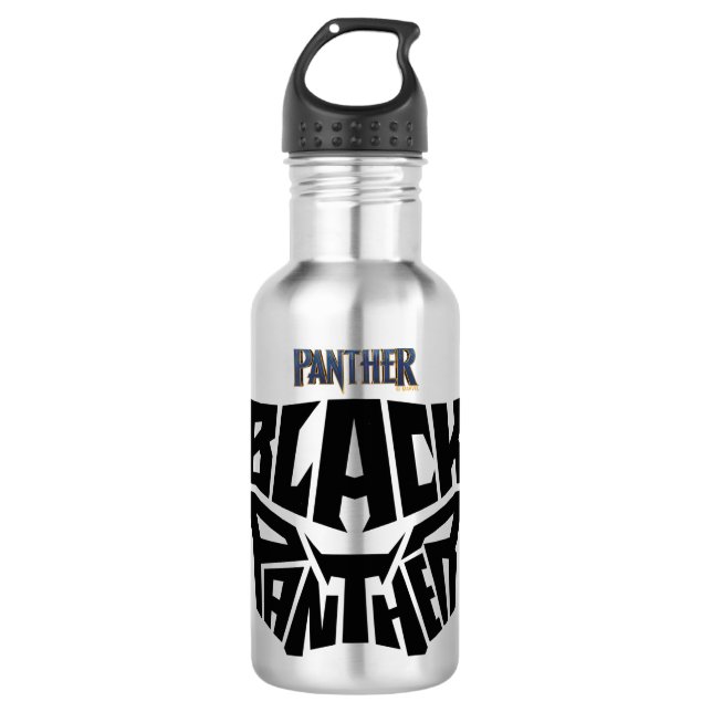 Black Panther | Panther Head Typography Graphic Water Bottle (Front)