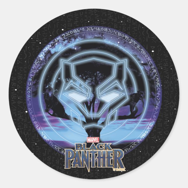 Black Panther | Panther Symbol & Wawa Tree Classic Round Sticker (Front)