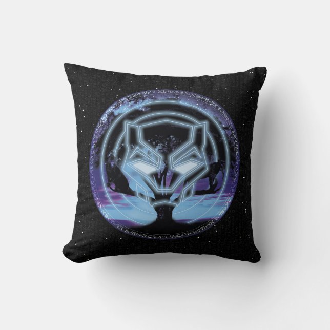 Black Panther | Panther Symbol & Wawa Tree Throw Pillow (Front)