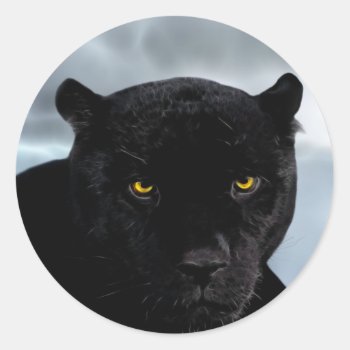 Black Panther Panthera Classic Round Sticker by laureenr at Zazzle