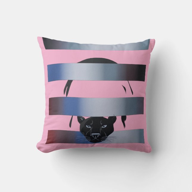 Black Panther Peeking Through Stripes – Modern Min Throw Pillow (Front)