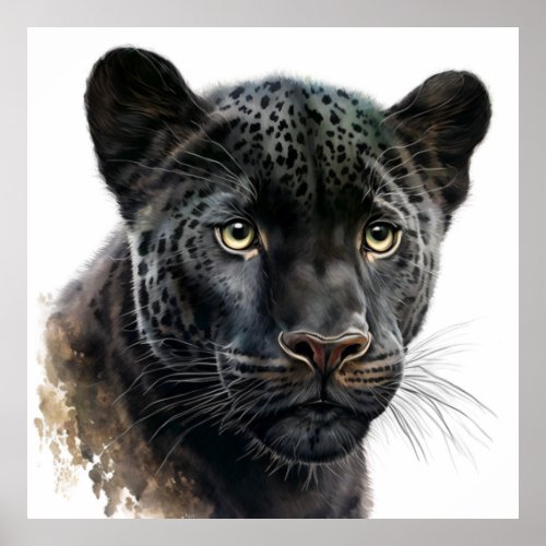 Black Panther Portrait Image Watercolor Poster