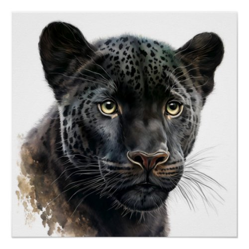 Black Panther Portrait Image Watercolor Poster