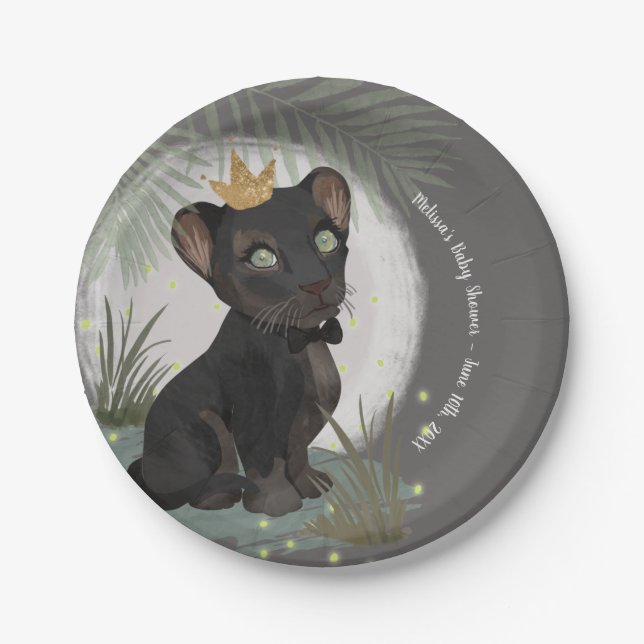 Black Panther Prince Baby Shower Paper Plates (Front)