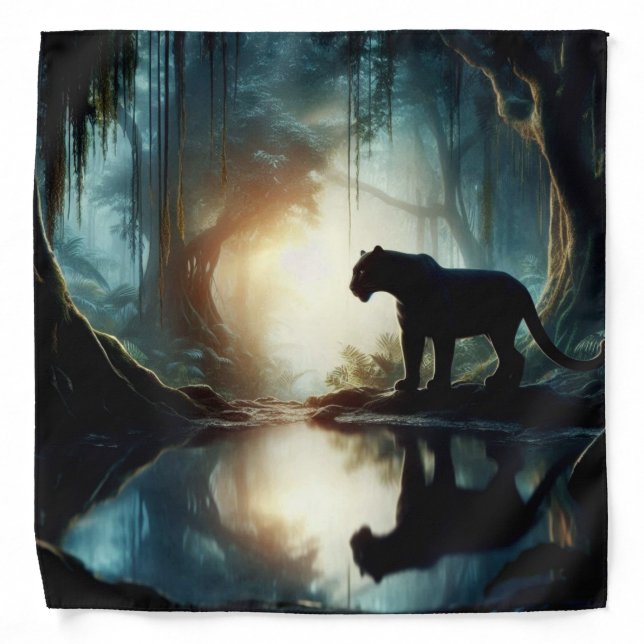 Black Panther Reflected in Pool of Water in Jungle Bandana (Front)