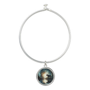 Black Panther Reflected in Pool of Water in Jungle Bangle Bracelet