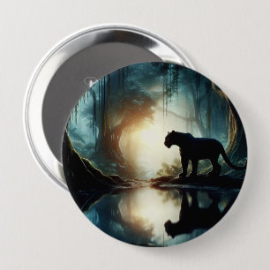 Black Panther Reflected in Pool of Water in Jungle Button