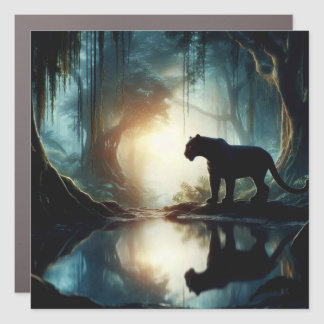 Black Panther Reflected in Pool of Water in Jungle Car Magnet
