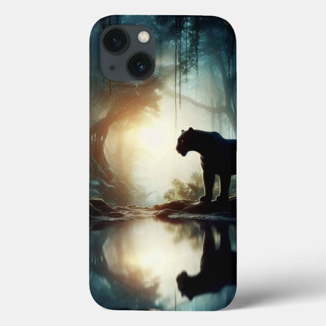 Black Panther Reflected in Pool of Water in Jungle Case-Mate iPhone Case (Back)