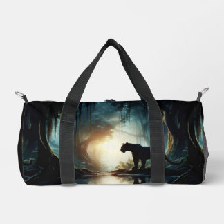 Black Panther Reflected in Pool of Water in Jungle Duffle Bag