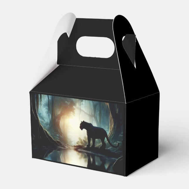 Black Panther Reflected in Pool of Water in Jungle Favor Boxes (Front Side)
