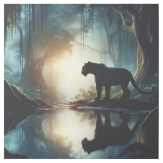 Black Panther Reflected in Pool of Water in Jungle Gallery Wrap