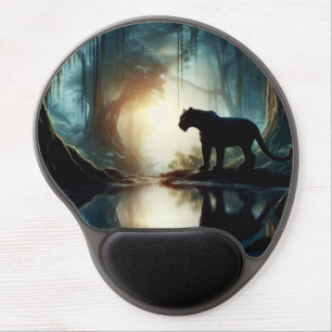 Black Panther Reflected in Pool of Water in Jungle Gel Mouse Pad