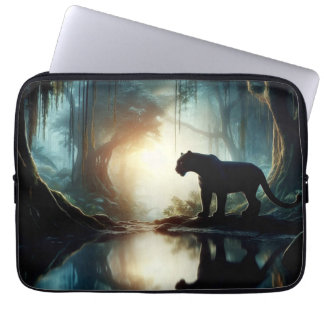 Black Panther Reflected in Pool of Water in Jungle Laptop Sleeve